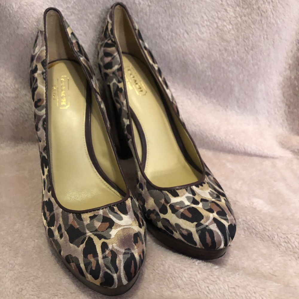 Coach leopard print block heels size 9
